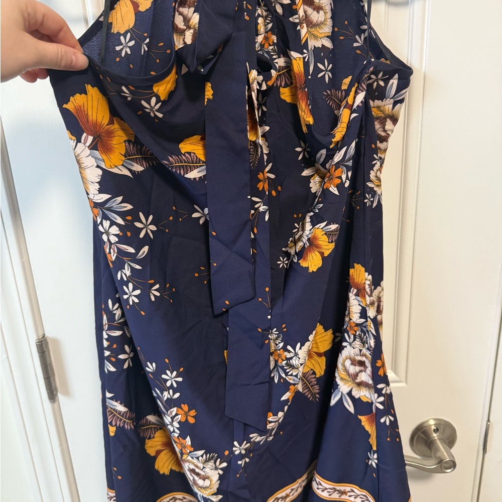 Floral Halter Neck Dress - Navy and Orange - Picture 4 of 6